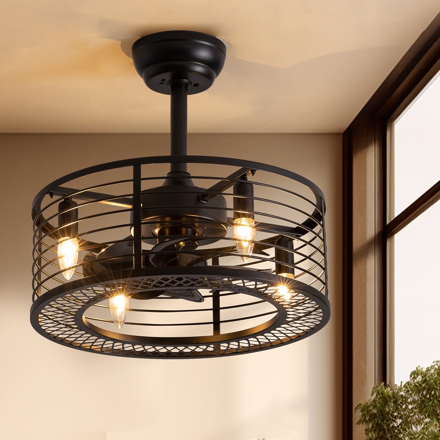 caged ceiling fan with light