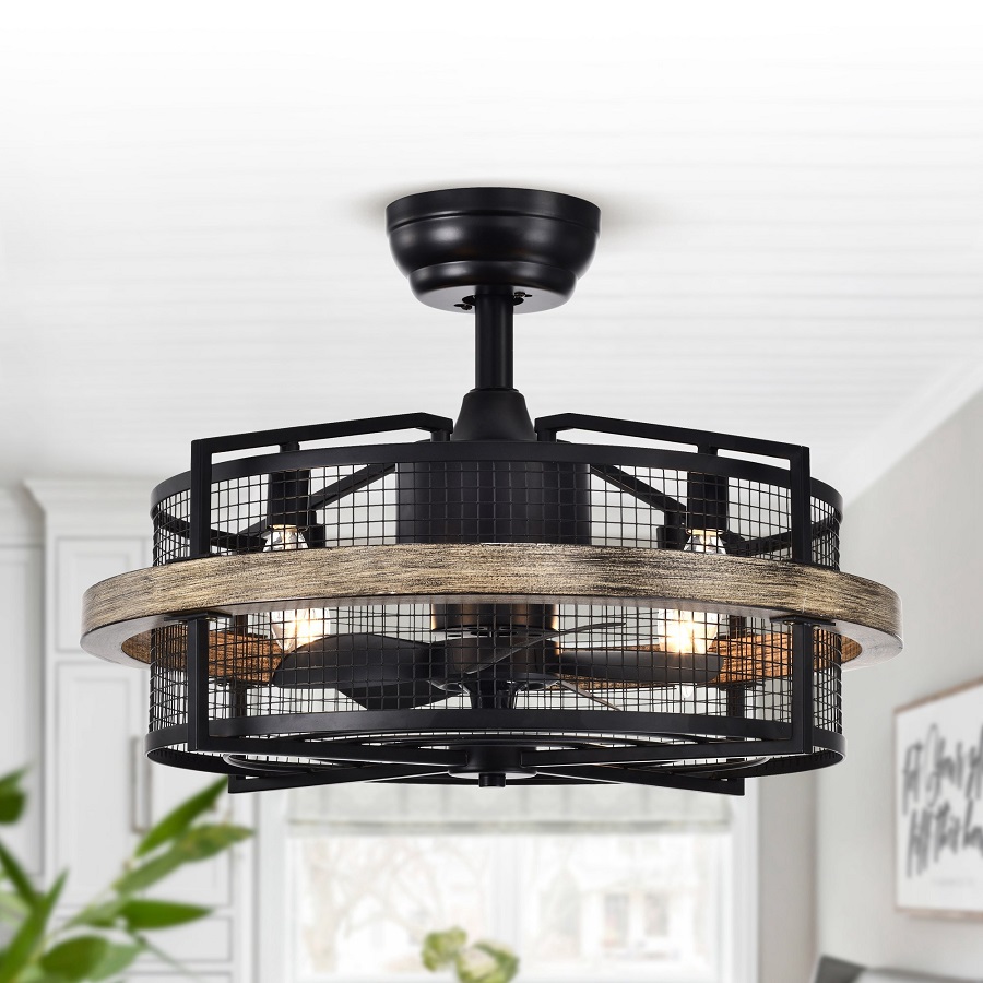 caged ceiling fan with light