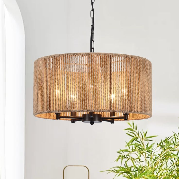 Hand-Woven Drum Chandelier
